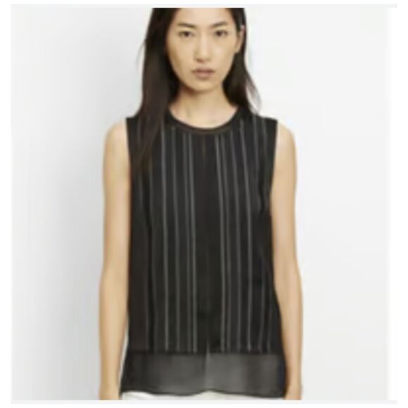 Vince 100% Silk Sleeveless Black Stitch Tank Top Blouse Luxury Basics sz S - Picture 1 of 12